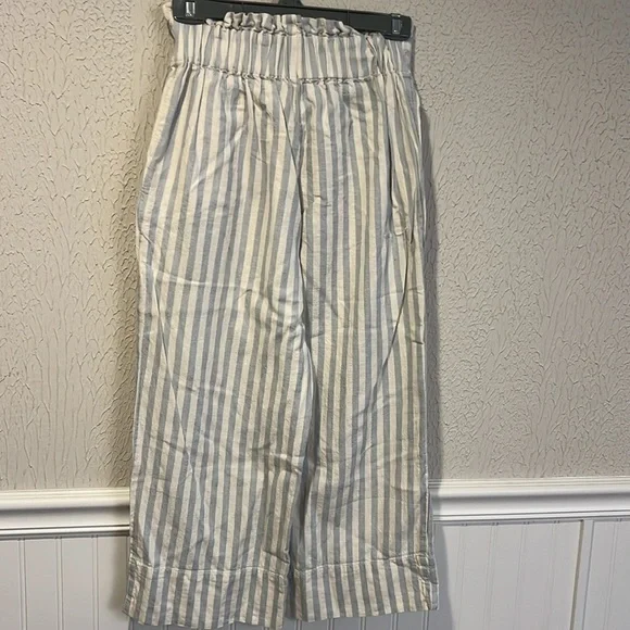 Madewell Huston blue and ivory tie waist wide leg cropped pants size X small - Picture 8 of 12